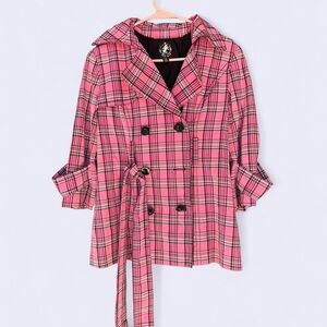 Think Tank Pink Plaid Trench Coat – Size Small